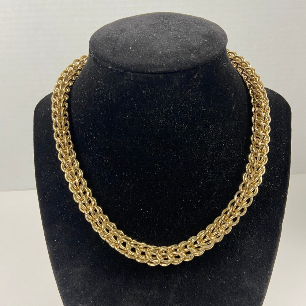 Donald Stannard Vintage Gold Tone Chunky Byzantine Woven Chain Necklace Clasp